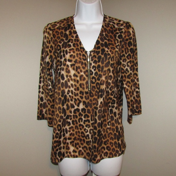 Express V-Neck Animal Leopard Print Blouse Sz XS - Picture 4 of 5